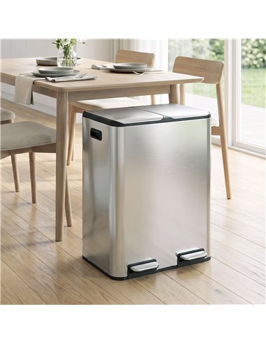 HOMCOM 2 x 30L Double Kitchen Bin, Stainless Steel Pedal Rubbish Bin with Dual Compartments, Soft Close Lids, Silver Tone