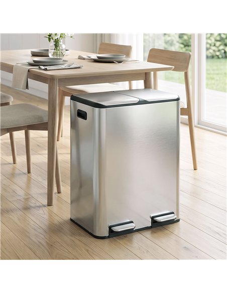 HOMCOM 2 x 30L Double Kitchen Bin, Stainless Steel Pedal Rubbish Bin with Dual Compartments, Soft Close Lids, Silver Tone - pic 209635 | FastDaddyshop