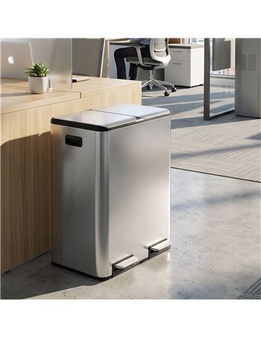 HOMCOM 2 x 30L Double Kitchen Bin, Stainless Steel Pedal Rubbish Bin with Dual Compartments, Soft Close Lids, Silver Tone