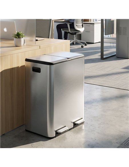 HOMCOM 2 x 30L Double Kitchen Bin, Stainless Steel Pedal Rubbish Bin with Dual Compartments, Soft Close Lids, Silver Tone - pic 209636 | FastDaddyshop