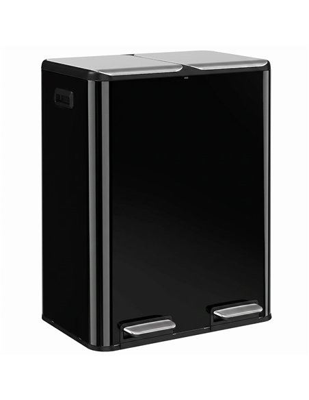 HOMCOM 2 x 30L Double Kitchen Bin, Stainless Steel Pedal Rubbish Bin with Dual Compartments, Soft Close Lids, High Gloss Black - pic 209637 | FastDaddyshop