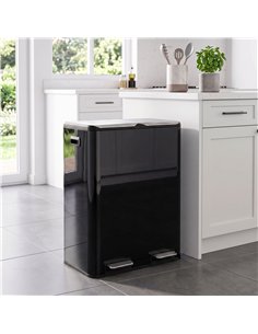 HOMCOM 2 x 30L Double Kitchen Bin, Stainless Steel Pedal Rubbish Bin with Dual Compartments, Soft Close Lids, High Gloss Black 2