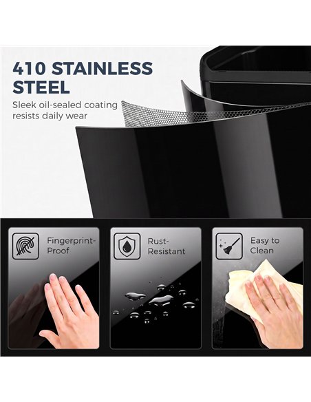 HOMCOM 2 x 30L Double Kitchen Bin, Stainless Steel Pedal Rubbish Bin with Dual Compartments, Soft Close Lids, High Gloss Black - pic 209642 | FastDaddyshop