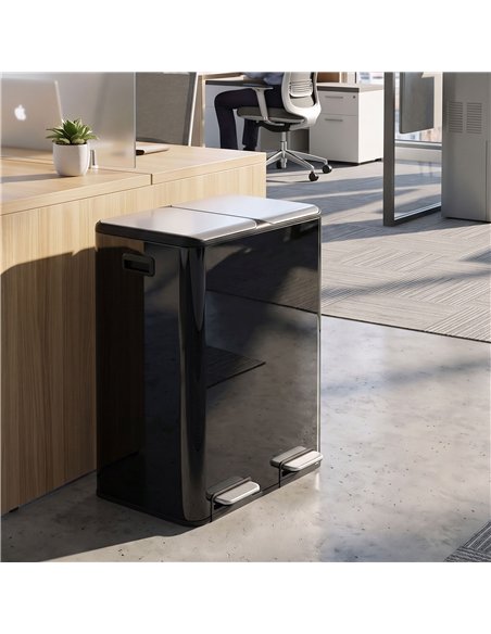HOMCOM 2 x 30L Double Kitchen Bin, Stainless Steel Pedal Rubbish Bin with Dual Compartments, Soft Close Lids, High Gloss Black - pic 209645 | FastDaddyshop