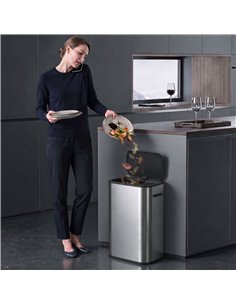 HOMCOM 55L Sensor Bin for Kitchen, Touchless Automatic Waste Rubbish Bin, Stainless Steel, Battery Operated, Silver Tone 2