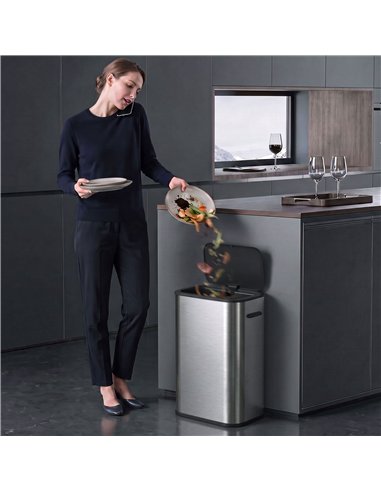 HOMCOM 55L Sensor Bin for Kitchen, Touchless Automatic Waste Rubbish Bin, Stainless Steel, Battery Operated, Silver Tone