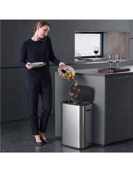 HOMCOM 55L Sensor Bin for Kitchen, Touchless Automatic Waste Rubbish Bin, Stainless Steel, Battery Operated, Silver Tone - pic 209647 | FastDaddyshop