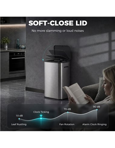HOMCOM 55L Sensor Bin for Kitchen, Touchless Automatic Waste Rubbish Bin, Stainless Steel, Battery Operated, Silver Tone