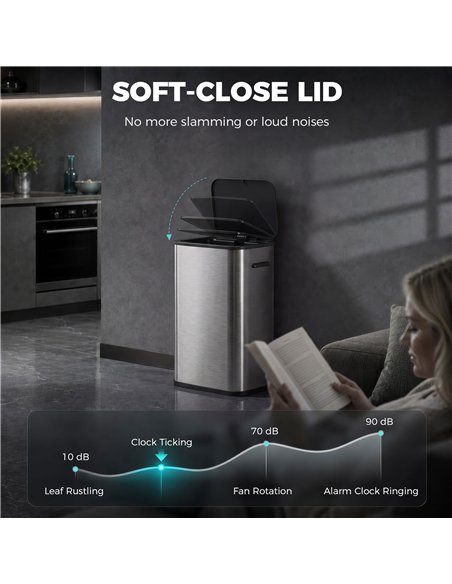 HOMCOM 55L Sensor Bin for Kitchen, Touchless Automatic Waste Rubbish Bin, Stainless Steel, Battery Operated, Silver Tone - pic 209650 | FastDaddyshop