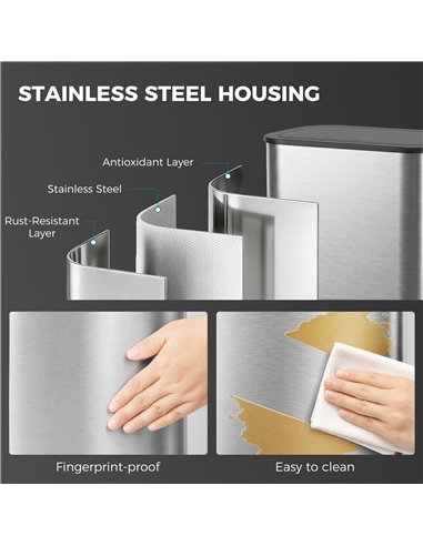 HOMCOM 55L Sensor Bin for Kitchen, Touchless Automatic Waste Rubbish Bin, Stainless Steel, Battery Operated, Silver Tone