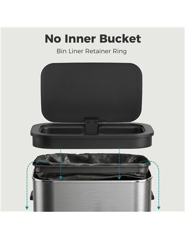 HOMCOM 55L Sensor Bin for Kitchen, Touchless Automatic Waste Rubbish Bin, Stainless Steel, Battery Operated, Silver Tone