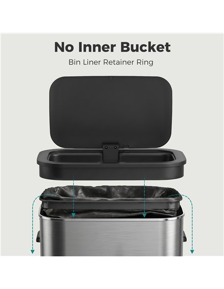 HOMCOM 55L Sensor Bin for Kitchen, Touchless Automatic Waste Rubbish Bin, Stainless Steel, Battery Operated, Silver Tone - pic 209652 | FastDaddyshop
