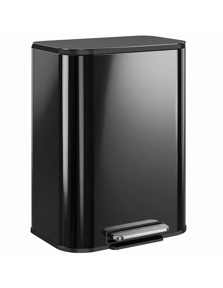 HOMCOM 50L Kitchen Bin, Metal Pedal Rubbish Bin with Soft Close and Stay-Open Lid, Removable Inner Bucket, High Gloss Black - pic 209655 | FastDaddyshop