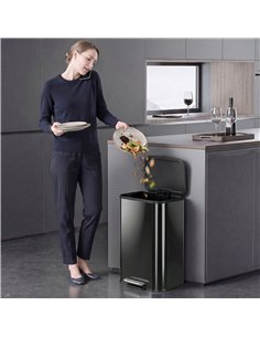 HOMCOM 50L Kitchen Bin, Metal Pedal Rubbish Bin with Soft Close and Stay-Open Lid, Removable Inner Bucket, High Gloss Black 2