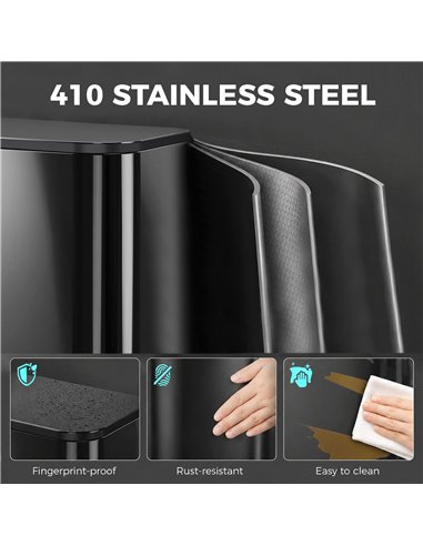 HOMCOM 50L Kitchen Bin, Metal Pedal Rubbish Bin with Soft Close and Stay-Open Lid, Removable Inner Bucket, High Gloss Black