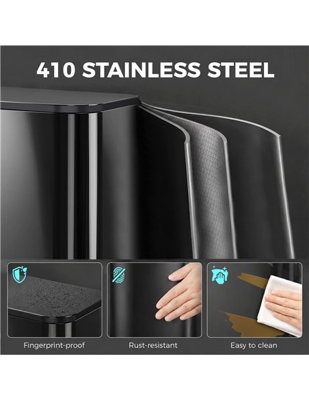 HOMCOM 50L Kitchen Bin, Metal Pedal Rubbish Bin with Soft Close and Stay-Open Lid, Removable Inner Bucket, High Gloss Black - pic 209661 | FastDaddyshop