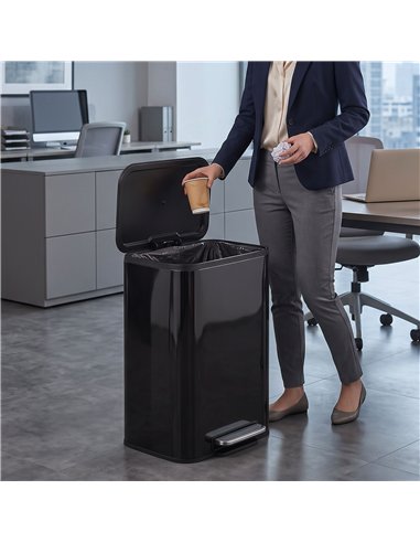HOMCOM 50L Kitchen Bin, Metal Pedal Rubbish Bin with Soft Close and Stay-Open Lid, Removable Inner Bucket, High Gloss Black
