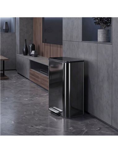 HOMCOM 50L Kitchen Bin, Metal Pedal Rubbish Bin with Soft Close and Stay-Open Lid, Removable Inner Bucket, High Gloss Black