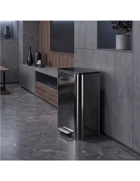 HOMCOM 50L Kitchen Bin, Metal Pedal Rubbish Bin with Soft Close and Stay-Open Lid, Removable Inner Bucket, High Gloss Black - pic 209663 | FastDaddyshop
