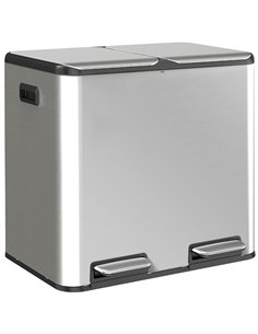 HOMCOM 2 x 20L Double Kitchen Bin, Stainless Steel Pedal Rubbish Bin with Dual Compartments, Soft Close Lids, Silver Tone