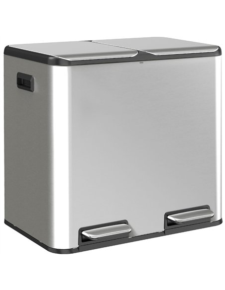 HOMCOM 2 x 20L Double Kitchen Bin, Stainless Steel Pedal Rubbish Bin with Dual Compartments, Soft Close Lids, Silver Tone - pic 209664 | FastDaddyshop
