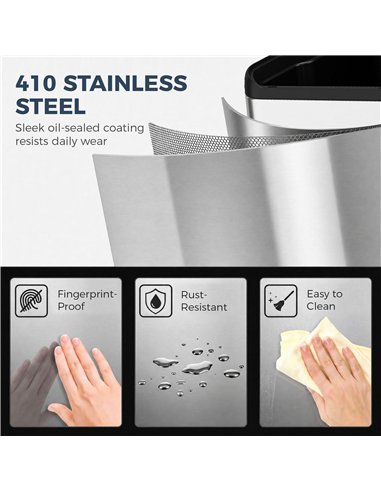 HOMCOM 2 x 20L Double Kitchen Bin, Stainless Steel Pedal Rubbish Bin with Dual Compartments, Soft Close Lids, Silver Tone