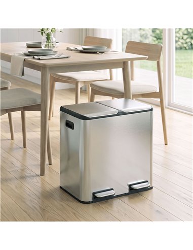 HOMCOM 2 x 20L Double Kitchen Bin, Stainless Steel Pedal Rubbish Bin with Dual Compartments, Soft Close Lids, Silver Tone