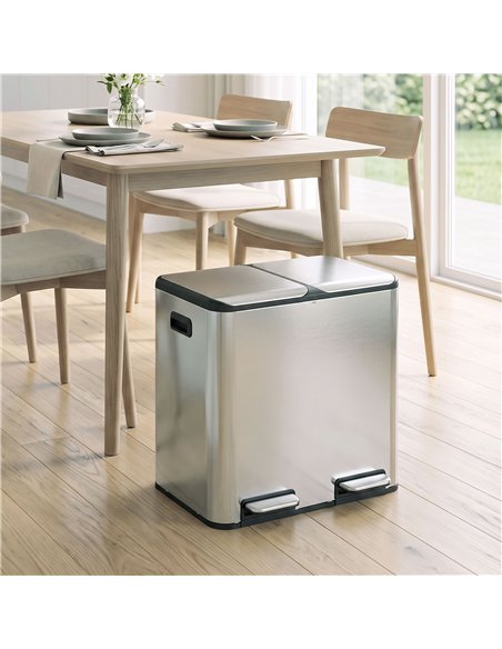 HOMCOM 2 x 20L Double Kitchen Bin, Stainless Steel Pedal Rubbish Bin with Dual Compartments, Soft Close Lids, Silver Tone - pic 209671 | FastDaddyshop