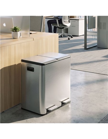 HOMCOM 2 x 20L Double Kitchen Bin, Stainless Steel Pedal Rubbish Bin with Dual Compartments, Soft Close Lids, Silver Tone - pic 209672 | FastDaddyshop