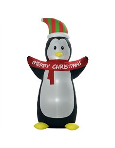 HOMCOM 8ft Inflatable Penguin & Christmas Banner Decoration Indoor Outdoor Weather-Resistant Shell Fun Cute