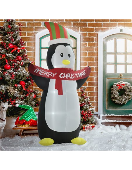 HOMCOM 8ft Inflatable Penguin & Christmas Banner Decoration Indoor Outdoor Weather-Resistant Shell Fun Cute - pic 209674 | FastDaddyshop