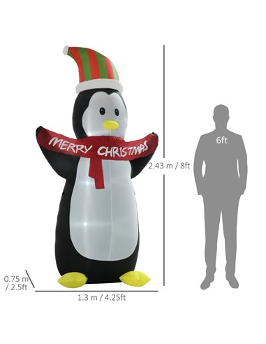HOMCOM 8ft Inflatable Penguin & Christmas Banner Decoration Indoor Outdoor Weather-Resistant Shell Fun Cute