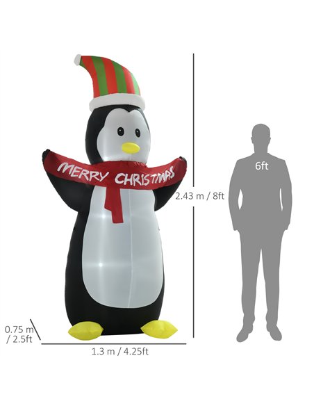 HOMCOM 8ft Inflatable Penguin & Christmas Banner Decoration Indoor Outdoor Weather-Resistant Shell Fun Cute - pic 209675 | FastDaddyshop