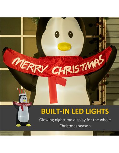 HOMCOM 8ft Inflatable Penguin & Christmas Banner Decoration Indoor Outdoor Weather-Resistant Shell Fun Cute