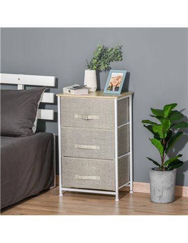 HOMCOM Vertical 3-Tier Linen Drawer Cabinet, with Metal Frame, Light Grey