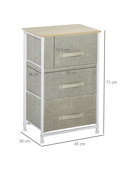 HOMCOM Vertical 3-Tier Linen Drawer Cabinet, with Metal Frame, Light Grey - pic 20969 | FastDaddyshop