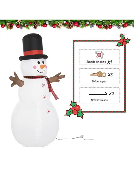 HOMCOM 6ft Giant Inflatable Snowman Christmas Decoration w/ LED Lights Accessories Cute Family Fun Seasonal Outdoor Indoor - pic 209694 | FastDaddyshop