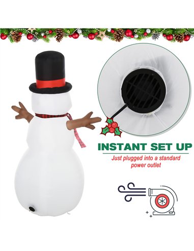 HOMCOM 6ft Giant Inflatable Snowman Christmas Decoration w/ LED Lights Accessories Cute Family Fun Seasonal Outdoor Indoor