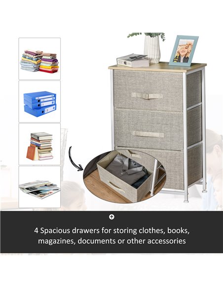 HOMCOM Vertical 3-Tier Linen Drawer Cabinet, with Metal Frame, Light Grey - pic 20970 | FastDaddyshop