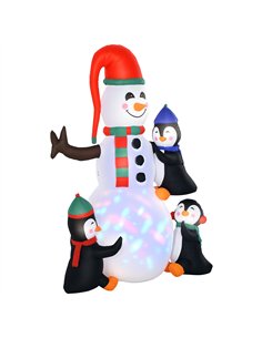 HOMCOM 6ft Inflatable Christmas Snowman with Three Penguins LED Xmas Décor Holiday Outdoor Yard Decoration