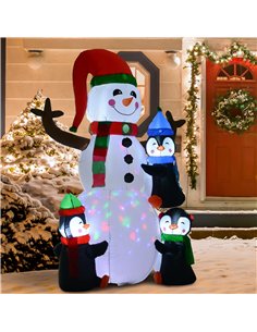 HOMCOM 6ft Inflatable Christmas Snowman with Three Penguins LED Xmas Décor Holiday Outdoor Yard Decoration 2