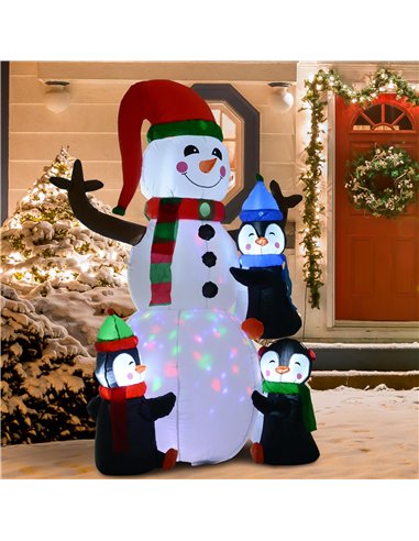 HOMCOM 6ft Inflatable Christmas Snowman with Three Penguins LED Xmas Décor Holiday Outdoor Yard Decoration