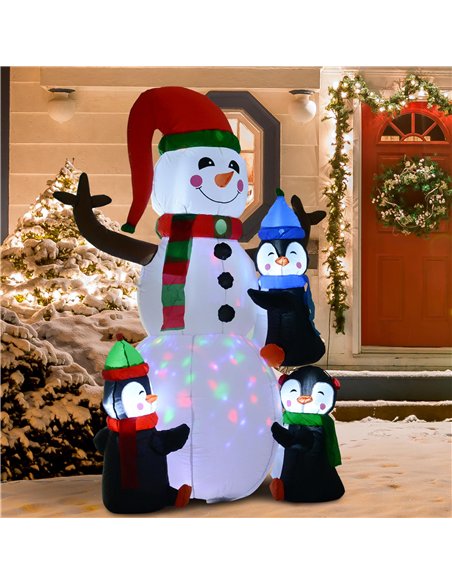 HOMCOM 6ft Inflatable Christmas Snowman with Three Penguins LED Xmas Décor Holiday Outdoor Yard Decoration - pic 209719 | FastDaddyshop