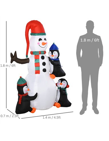 HOMCOM 6ft Inflatable Christmas Snowman with Three Penguins LED Xmas Décor Holiday Outdoor Yard Decoration