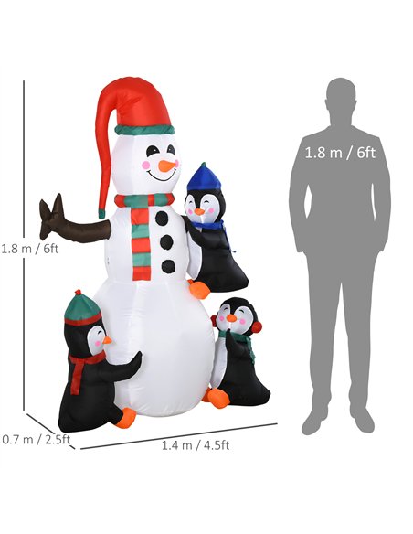 HOMCOM 6ft Inflatable Christmas Snowman with Three Penguins LED Xmas Décor Holiday Outdoor Yard Decoration - pic 209720 | FastDaddyshop