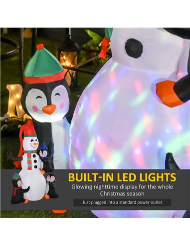 HOMCOM 6ft Inflatable Christmas Snowman with Three Penguins LED Xmas Décor Holiday Outdoor Yard Decoration