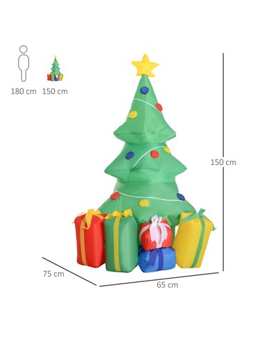 HOMCOM 5ft Inflatable Christmas Tree Xmas Air Blown Holiday Decoration LED Lawn Yard Outdoor Ornaments