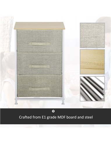 HOMCOM Vertical 3-Tier Linen Drawer Cabinet, with Metal Frame, Light Grey