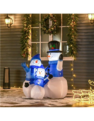 HOMCOM 4ft Inflatable Christmas Snowmen Family Xmas LED Outdoor Indoor Holiday Decorations Yard
