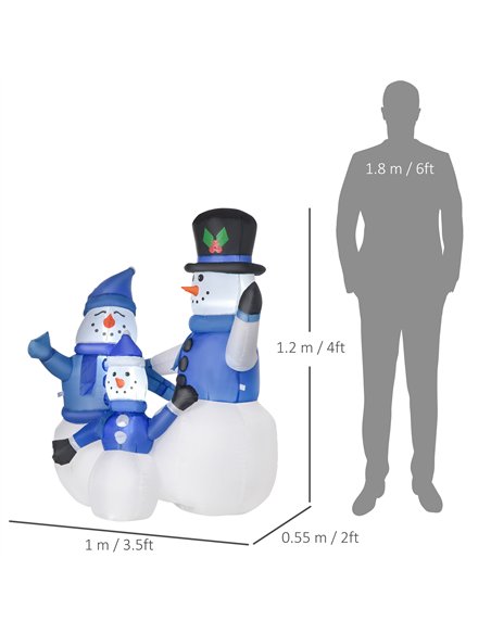 HOMCOM 4ft Inflatable Christmas Snowmen Family Xmas LED Outdoor Indoor Holiday Decorations Yard - pic 209765 | FastDaddyshop